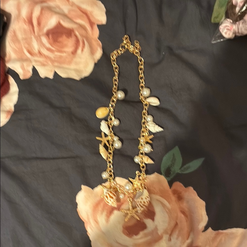 Gold and Pearl Charm Necklace
